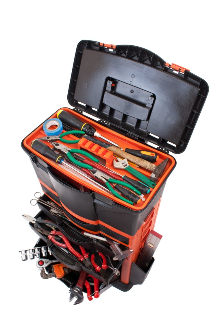 Open tool box with tools